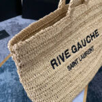 Saint Laurent Rive Gauche Supple Tote Bag In Raffia Crochet Apricot